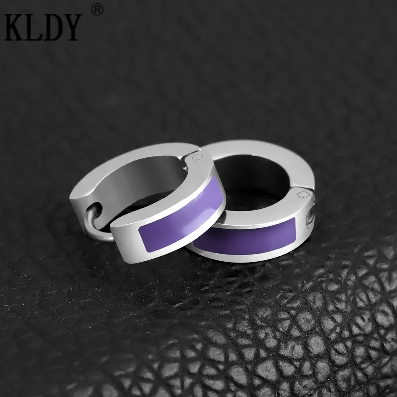 KLDY Hip Hope фиолетовые серьги-кольца качественные мужские серьги из нержавеющей