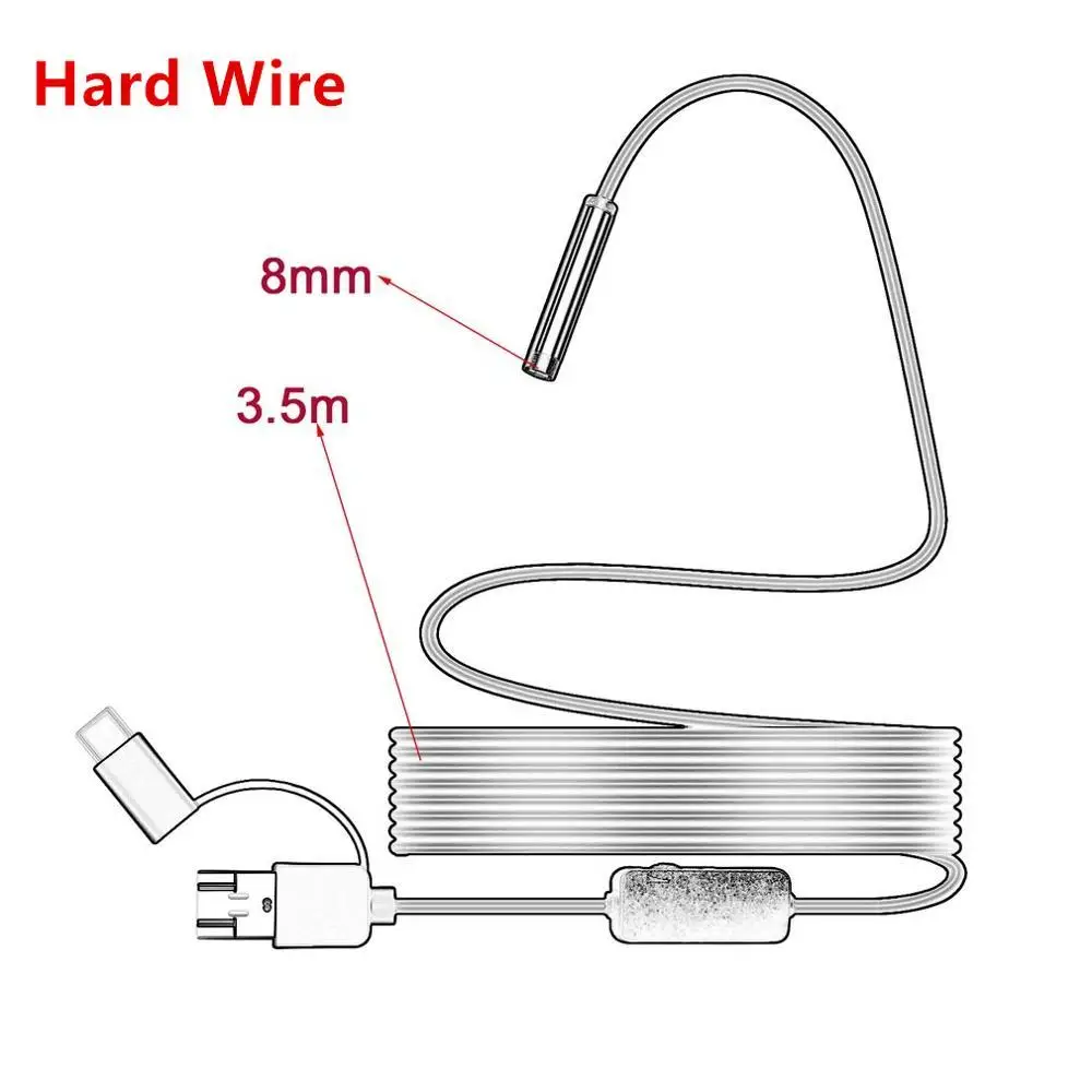 3.5M Hard Cable 3в1 мини камера эндоскоп HD 1200P IP68 Жесткая гибкая трубка Змеиный бороскоп видео осмотр для ПК Android автомобильный эндоскоп 2 м - Цвет: 3.5M Hard Cable