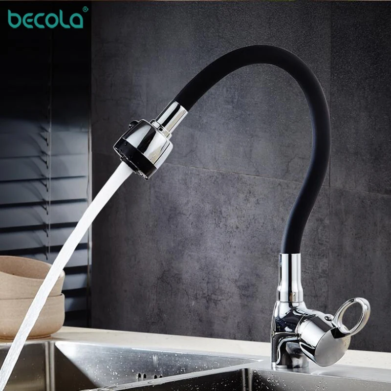 BECOLA смесители для кухни с резиновым дизайном хромированный смеситель для кухни с одной ручкой выдвижной кран на бортике для раковин