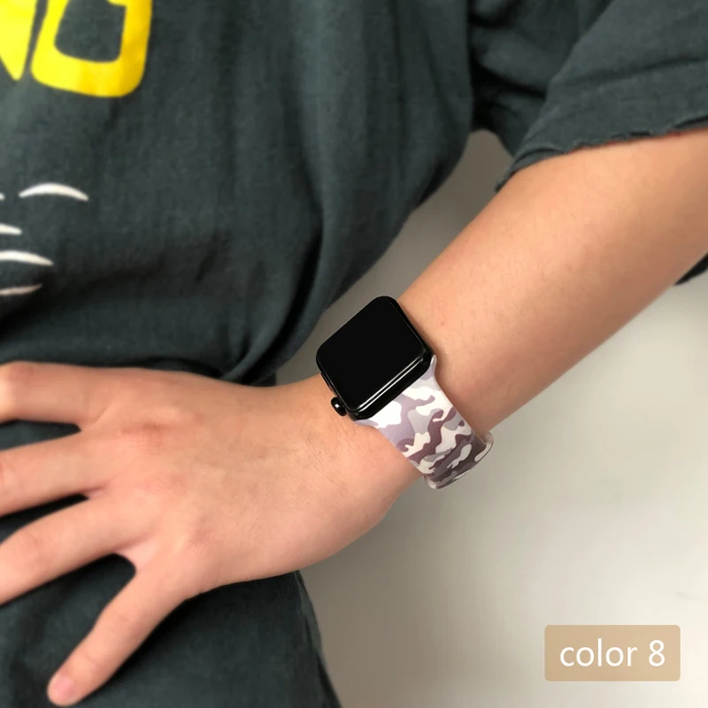 С цветочным узором ремешок для наручных часов Apple Watch 5 4 3 2 1 38/40 мм/42 44 мм мягкий печатным рисунком разноцветных силиконовых спортивный ремешок для наручных часов Iwatch, 4 Для женщин детей
