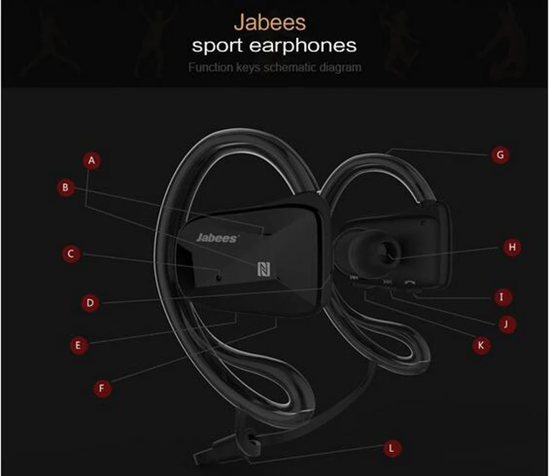 Bluetooth наушники Jabees BSport, беспроводная гарнитура, водонепроницаемые наушники, NFC спортивные наушники, наушники с шейным ремешком, ecouteur sans fil