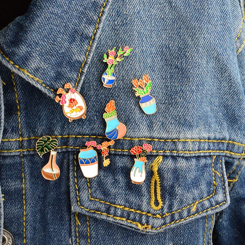 2018 Новая мода брошь завод Бонсай Роза эмали броши Кнопка Воротник значок булавки