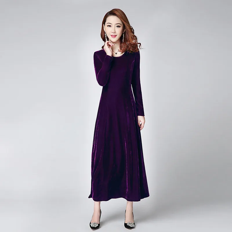 Модное осенне-зимнее платье, женское элегантное сексуальное платье с круглым вырезом, винтажное бархатное платье с длинным рукавом, vestidos mujer Robes
