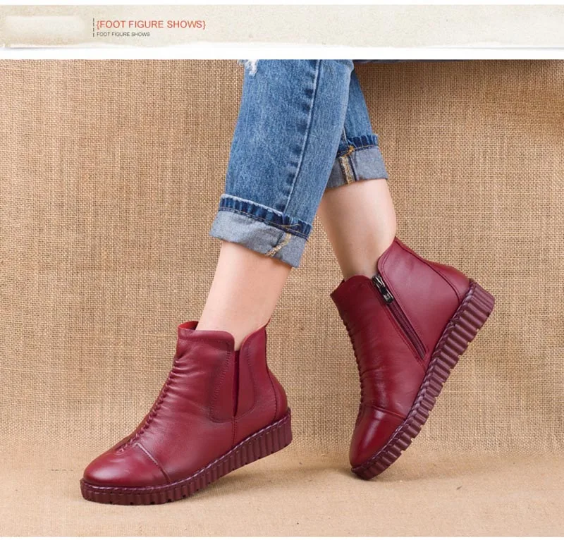 RUSHIMFashion/зимняя обувь для мам из вельветовой кожи; женские ботинки с круглым носком на толстой подошве; кожаные теплые женские сапоги В рыцарском стиле