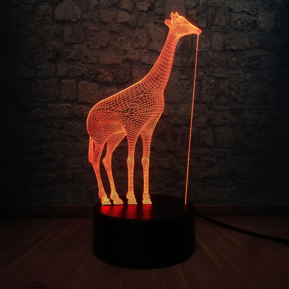 Африканский животный Жираф 3D USB светодиодный светильник 7 цветов меняющий