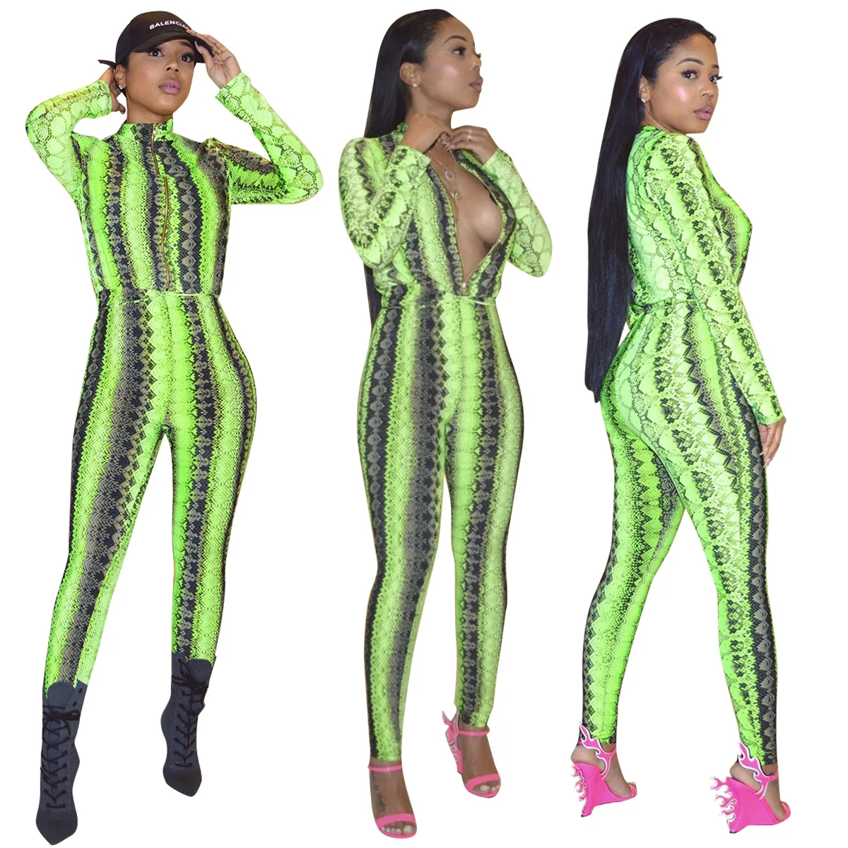 Женский сетчатый комбинезон на молнии повседневные длинные штаны сексуальный с