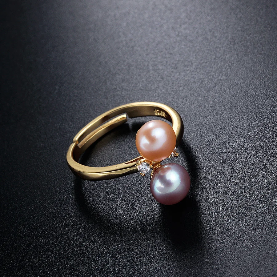 VEAMOR уникальный дизайн кольцо с двумя жемчужинами натуральный жемчуг ювелирное
