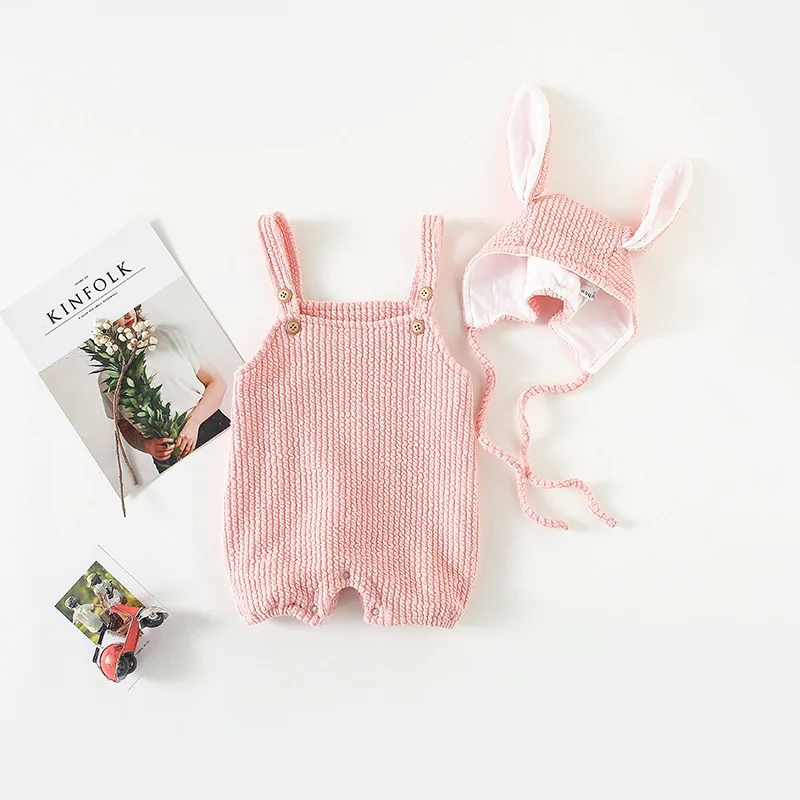 2018 Autumn New Arrival Cotton all-match Baby Rabbit Ears Cute Strap climbing pp bodysuit with hat for cute sweet baby girls | Детская