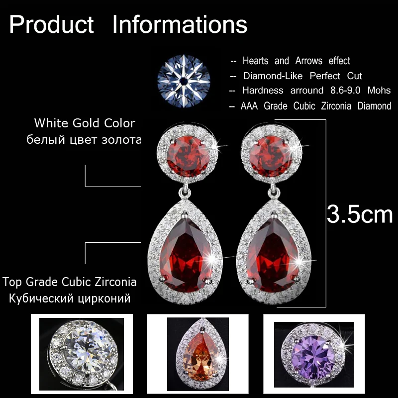CWWZircons красивые и хорошее качество Большой Фиолетовый AAA+ кубический цирконий Кристалл длинные висячие серьги для женщин Свадебная вечеринка CZ016