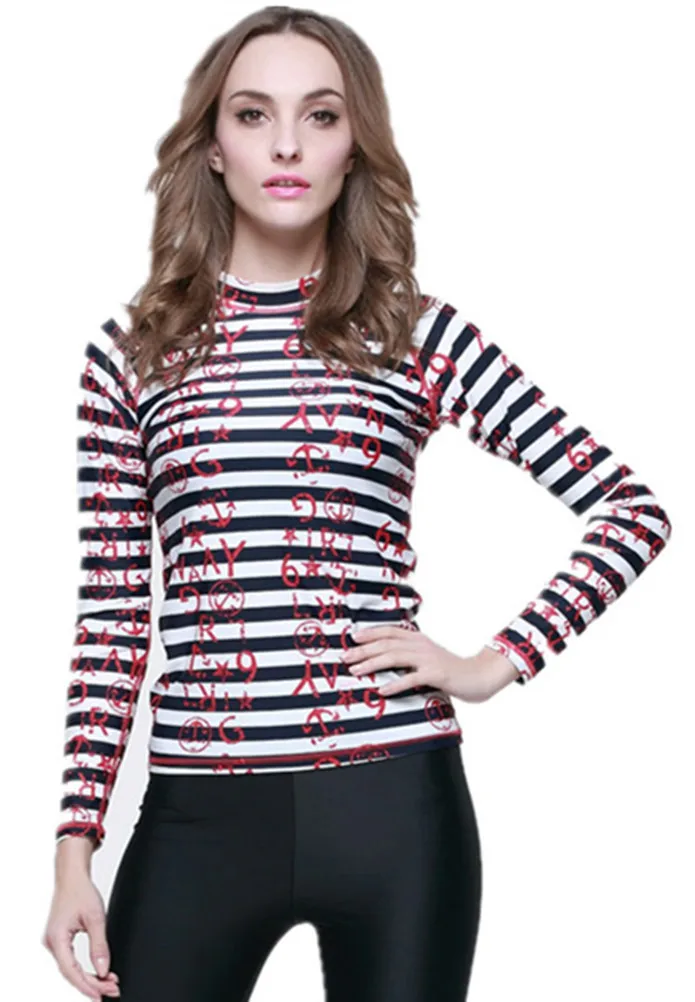 

LANBAOSI Women's Wetsuits Stripes Long Sleeve UPF 50+ Sun Protection Rash Shirts Jellyfish Snorkeling Surfing Diving Suit
