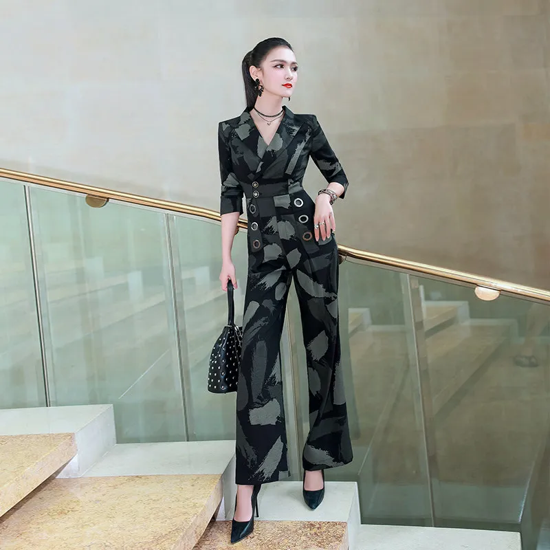 Весенне-летние модные камуфляжные брюки широкие расклешенные комбинезон