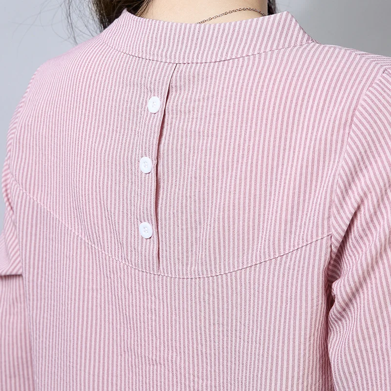 Plus Size 4XL 2019 Summer Fashion Cotton Linen Women Striped Blouse Shirts Lady For Work Long Sleeve Tops Female Clothing Blusa |