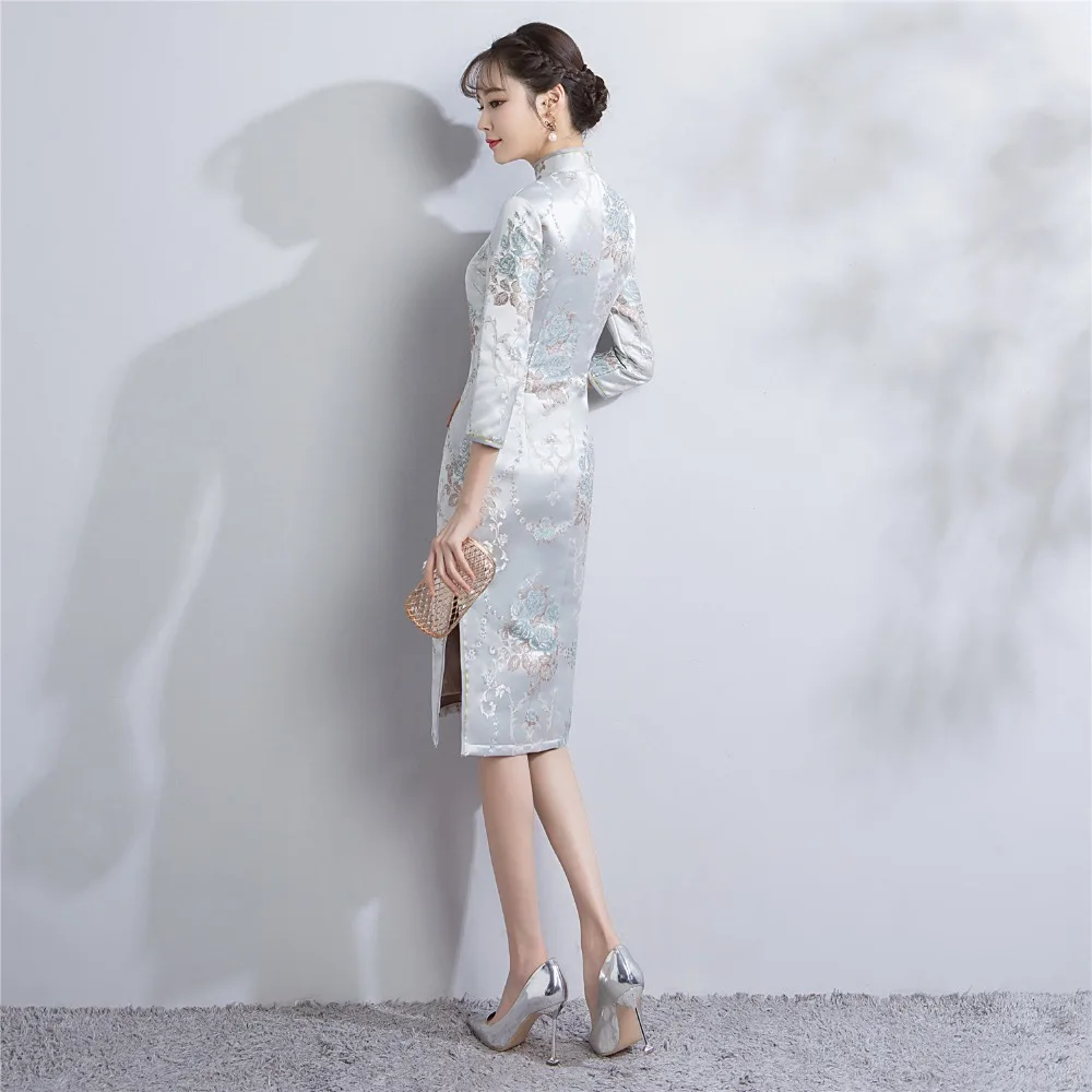 Платье Чонсам в стиле чонсам винтажное платье до колена с цветочным принтом|cheongsam