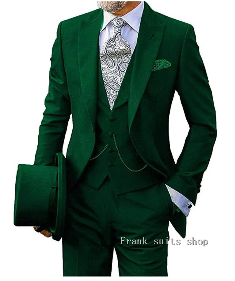 Men Suits 3 Pieces Slim Fit Casual Business Groomsmen Grey Green Lapel Tuxedos for Formal Wedding(Blazer+Pants+Vest)