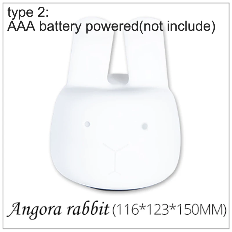 rabbit no battery USB Перезаряжаемый детский Ночной светильник, Ночной светильник в виде животного, мягкий силиконовый мультяшный Ribbot, собака, панда, Кит, дельфин, подарок для детей - Испускаемый цвет: rabbit no battery