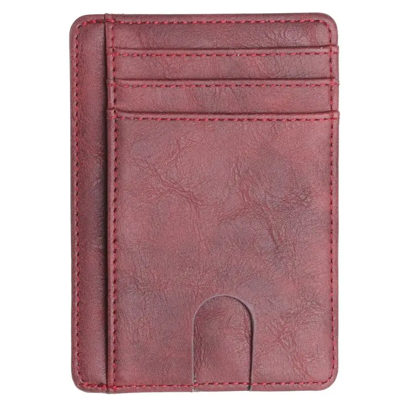 wine red Тонкий RFID блокирующий кожаный бумажник кредитный ID держатель для карт кошелек чехол для денег для мужчин и женщин - Цвет: wine red