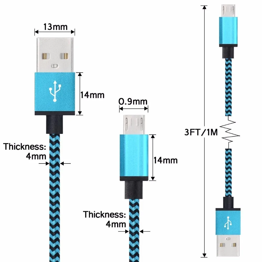 KUYIA 1 м Плетеный USB 2 0 A к Micro B кабель для синхронизации данных зарядный цветной