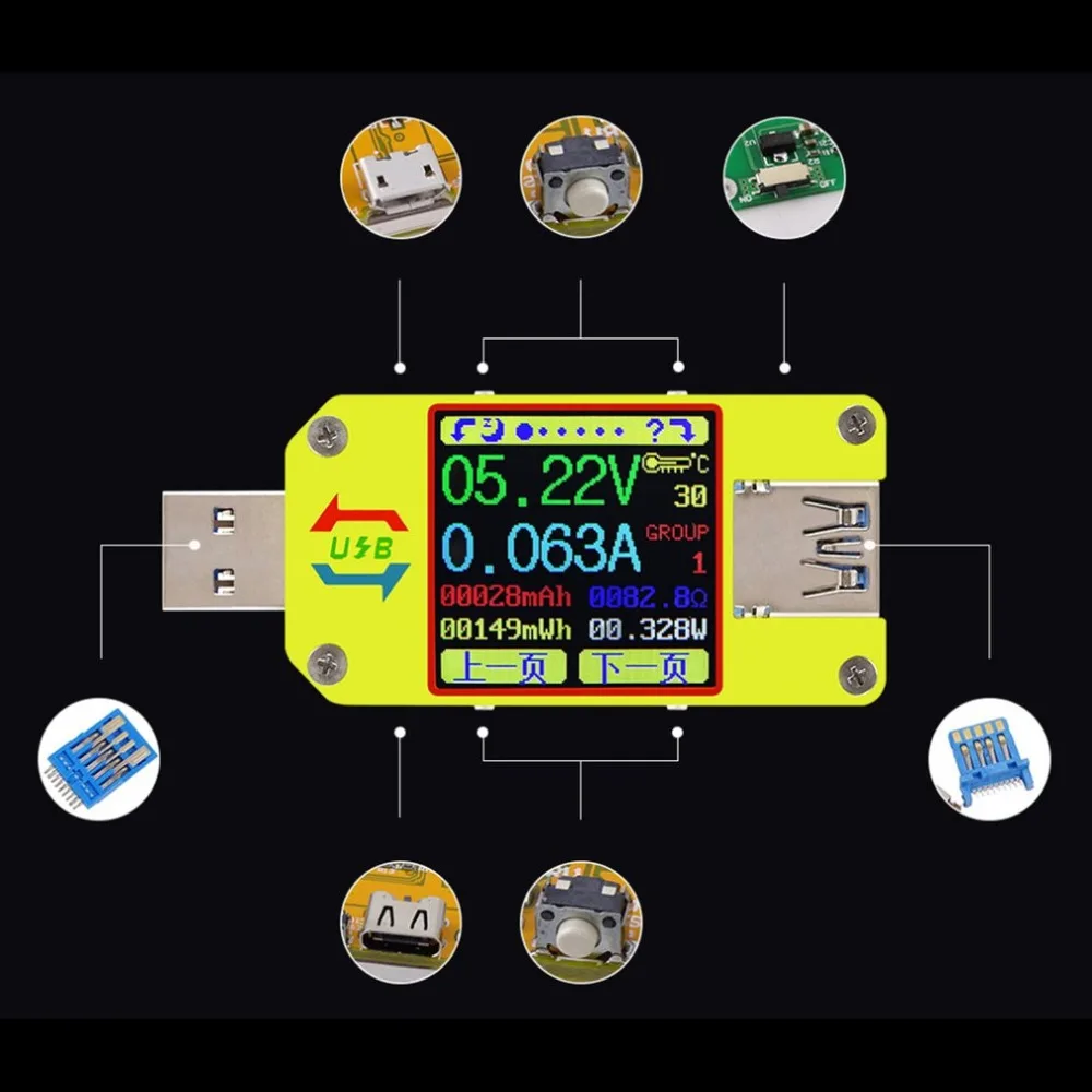 UM34/UM34C Для APP USB 3 0 тип c Вольтметр Амперметр Напряжение измеритель тока батарея