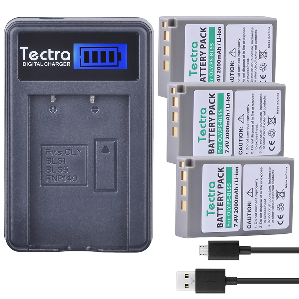 Tectra 3 шт. Φ PS BLS5 BLS50 литий ионная батарея + ЖК USB зарядное устройство для Olympus|charger for