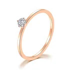 Титановая сталь, 4 зубца, кольцо с кубическим цирконием и кристаллами, классическое розовое золото, обручальные кольца для женщин Anillo BXJ26