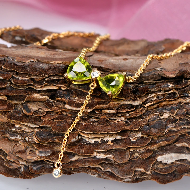 Ожерелье с подвеской из желтого золота натуральными бриллиантами 14 к