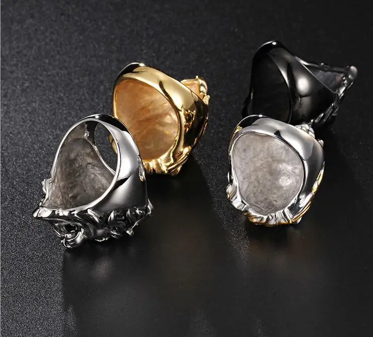 Мужское кольцо с головой льва золотое из нержавеющей стали в стиле панк черного