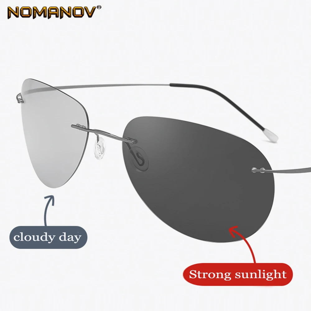 Photochromic Polarized Sunglasses Men Ultra-light Frameless Day and Night Men's Polarized Driver Driving Fishing Sunglasses