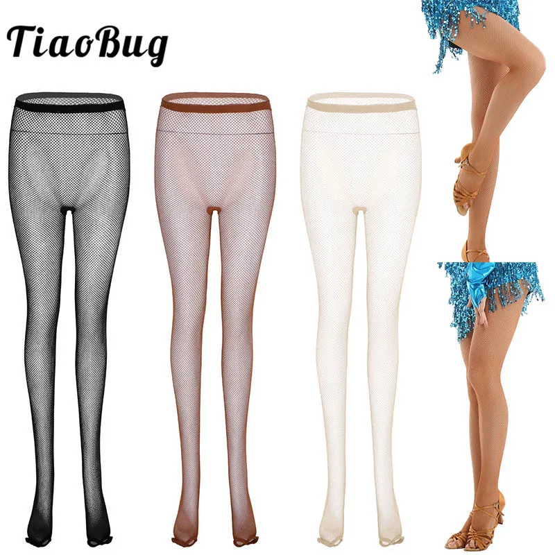 TiaoBug Women High Waist Open Toe Sheer Ballroom Skating Latin Professional Dance Tights Fishnet Seamless Pantyhose Stockings |
