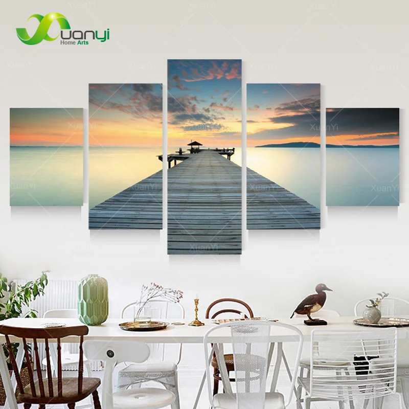 5 панелей Холст Искусство Печать морской пейзаж картина маслом Современный