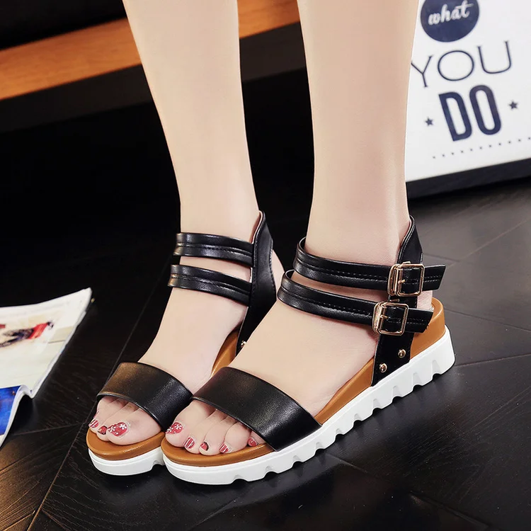 2017 г. летние женские сандалии-гладиаторы модная обувь на плоской толстой подошве