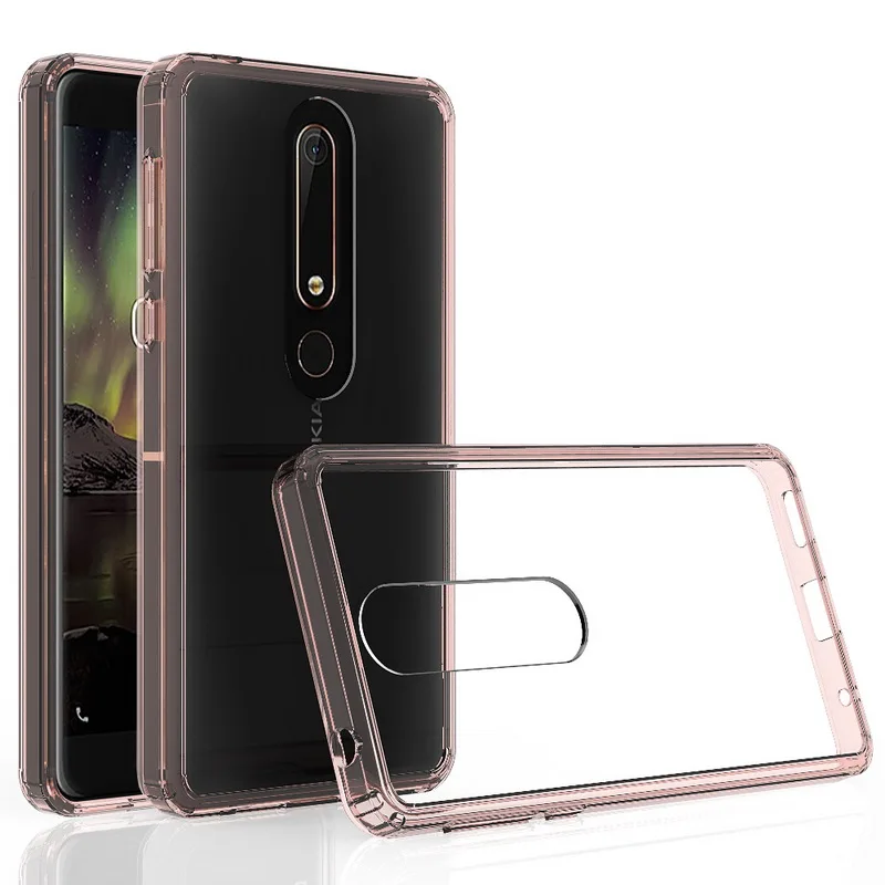 Для Nokia 6,1 чехол TPU бампер+ Жесткий PC акриловый прозрачный Гибридный прозрачный Кристальный чехол для телефона чехол для Nokia 6 5," Coque