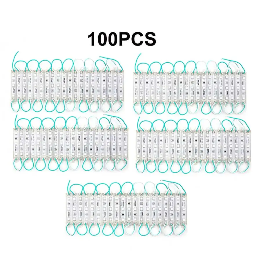100PCS SMD 5050 Светодиодный модуль 3 светодиодный 12 В постоянного тока водонепроницаемый рекламный знак магазин Передняя полоса ленты лампы модули огни комплект зеленый цвет - Цвет: 100PCS