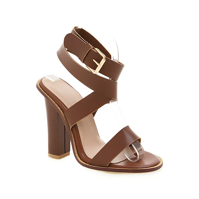 brown ASUMER/Большие размеры 34-48; новые летние босоножки; Туфли на очень высоком каблуке с пряжкой; женские свадебные туфли для выпускного; элегантные женские босоножки - Цвет: brown