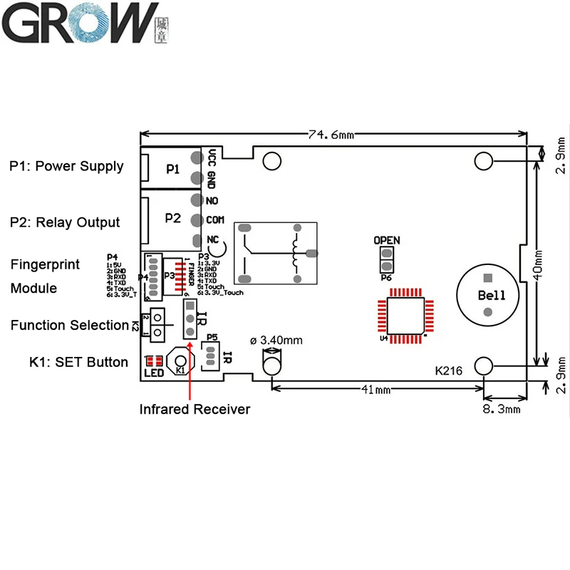GROW K216 + R503 двухцветный кольцевой индикатор световое реле время 0 5 s 20s емкостная
