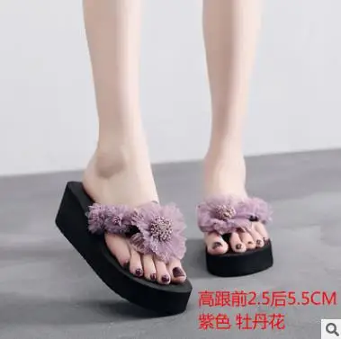 25 heel 5cm Летние вьетнамки в богемном стиле; красивые домашние тапочки с нескользящей подошвой; износостойкие сандалии; коллекция года; женская обувь - Цвет: 25 heel 5cm