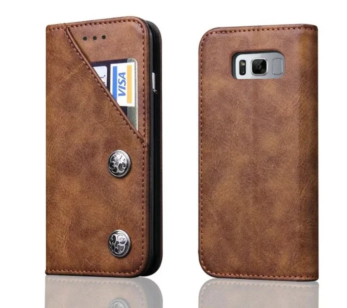 Винтажный Магнитный кожаный флип чехол s подставка для карт samsung Galaxy S8 S9 Plus Iphone X 6s 7