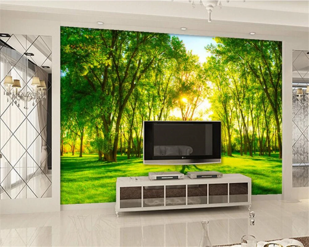 Обои beibehang 3d с изображением природы украшение спальни зеленых деревьев пейзажа