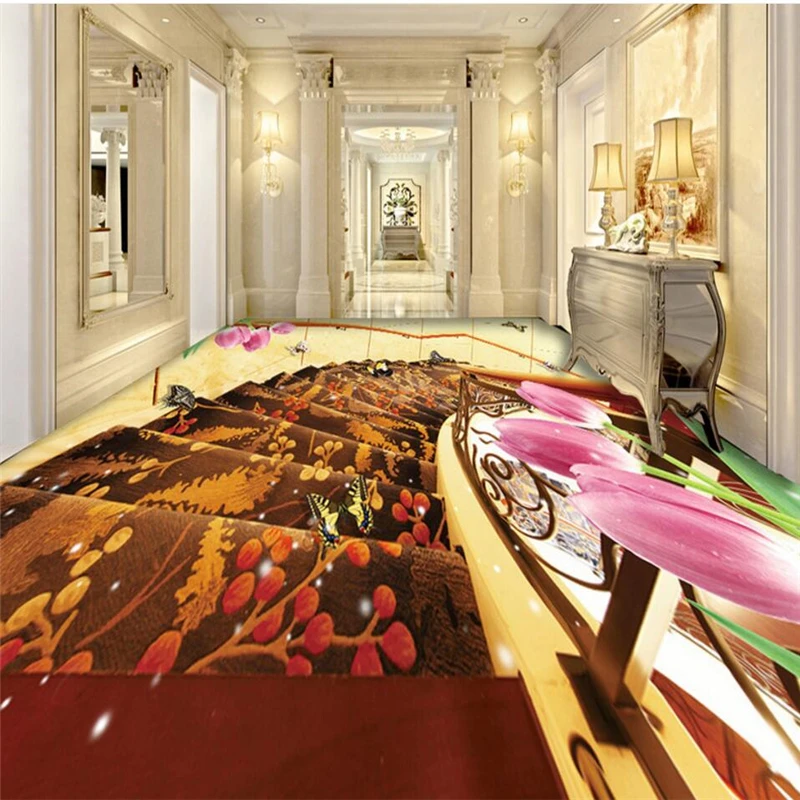 wellyu Custom large-scale mural pvc spiral staircase tulip luxury elegant 3D three-dimensional floor thick wear-resistant | Обустройство