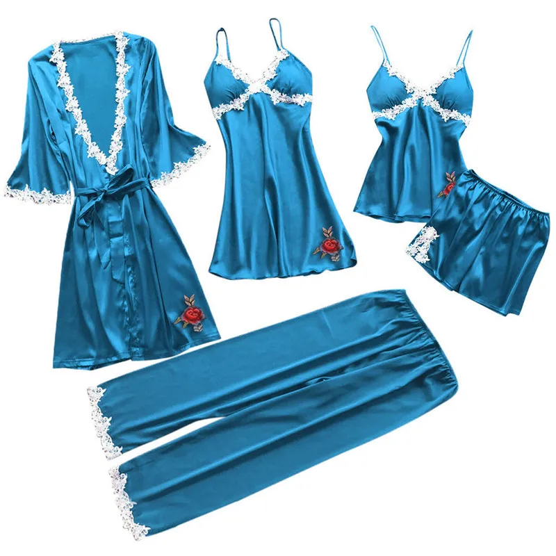 J 5PC Suit Women Sexy Nightwear Underwear Babydoll Sleepwear Dress 5PC Suit - Цвет: J