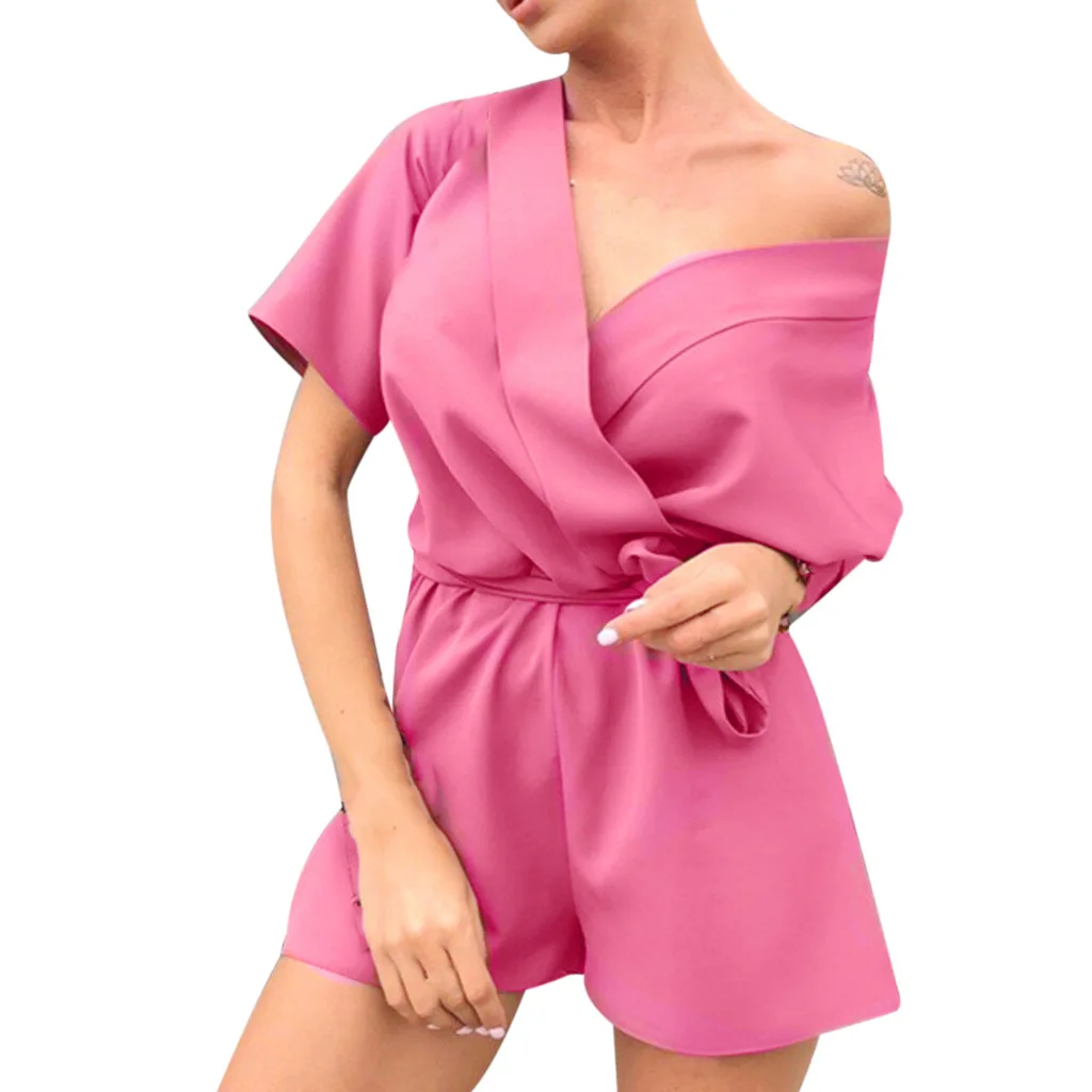 Летний женский однотонный комбинезон повседневный ремень элегантные бальные