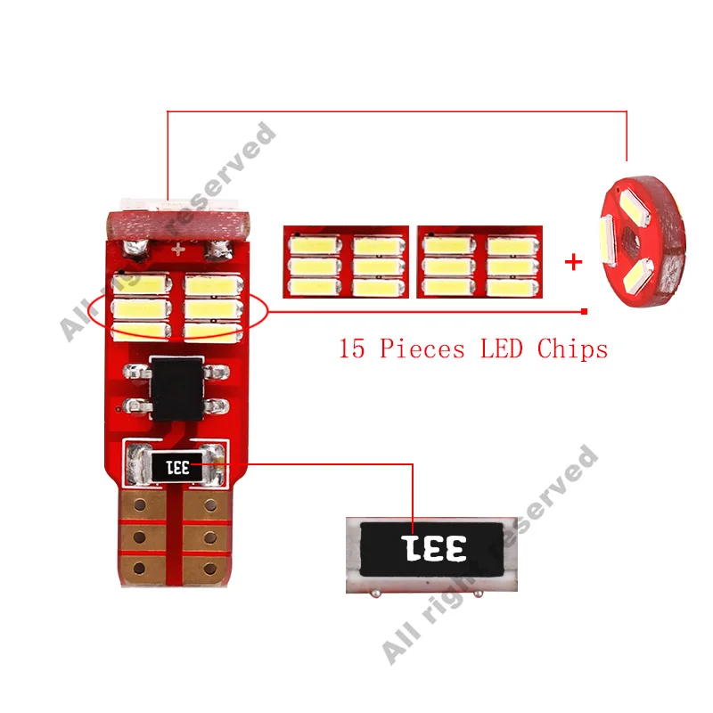 2 шт. Автомобильные светодиодные лампы T10 Canbus W5W 194 4014 15SMD 12 В|interior led lamps|interior car lampled