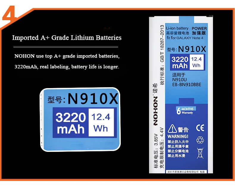 NOHON Батарея EB-BN910BBE для samsung Galaxy Note 4 N910F N910C N910U N910V N910T N910H N910A N910X N910P 3220 мА-ч