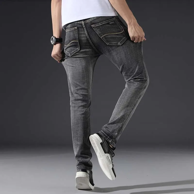 

Jeans Men Gray Stretch Slim Fit Vintage Spring and Autumn High Quality Denim Pants Men's Clothing 2019
