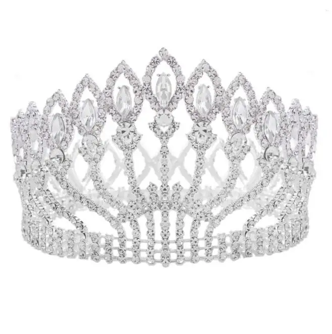 Silver White Барокко Диадема горный хрусталь королева король диадема невесты корона ювелирные изделия головной убор свадебные диадемы и короны аксессуары для волос - Окраска металла: Silver White