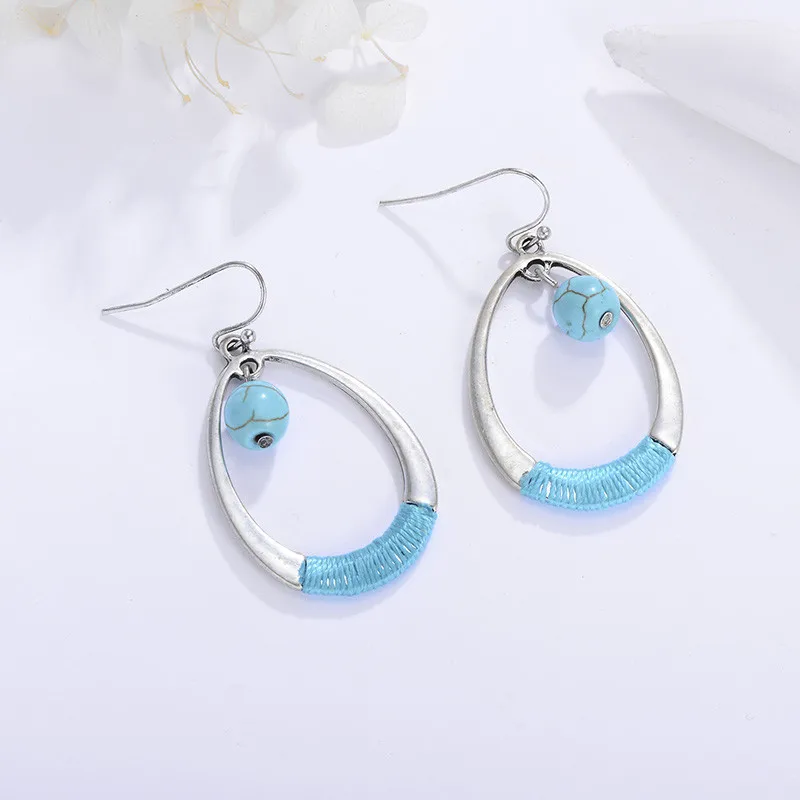 Женские круглые висячие серьги в богемном стиле из полимерных бусин