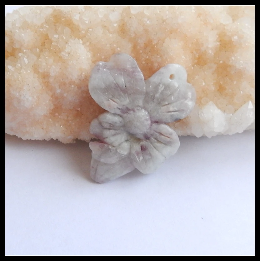 Wholesale 2Pcs Hot Sale Natural Stone Pink Tourmaline Carved Flower Front Drilled Necklace Pendants 38x37x7mm 47x41x7mm 23.22g