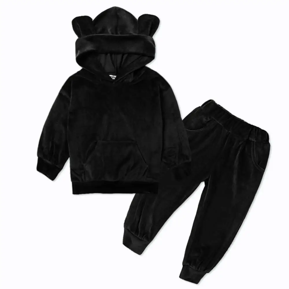 Black Одежда для детей г. Осенне-зимняя одежда для маленьких девочек футболка+ штаны, комплект из 2 предметов Детский костюм, спортивный костюм для девочек, комплекты одежды - Цвет: Black