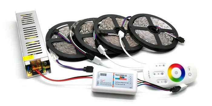 5 м/10 м/15 м/20 М 5050 RGB светодиодные полосы Набор IP20/IP65 Водонепроницаемый с 2,4G сенсорный экран RF пульт дистанционного управления+ 12 В адаптер питания - Испускаемый цвет: 20M 5050 RGB Set