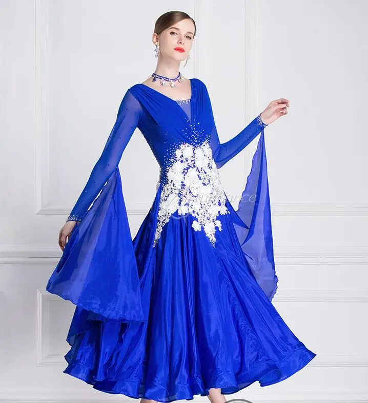 

customize ballroom dress woman ballroom dresses dance ballroom dress competition lycra blue B-18409