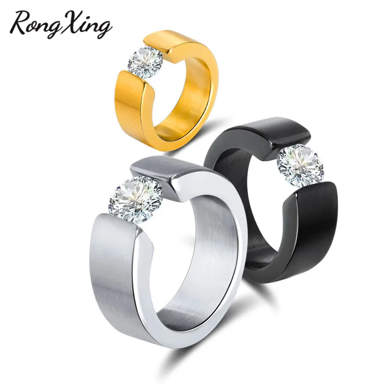 RongXing из нержавеющей стали круглые маленькие циркониевые кольца для мужчин и